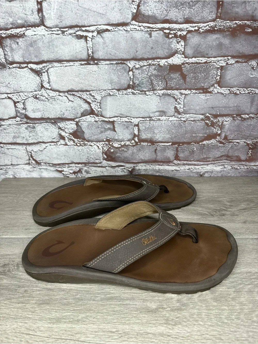 Olukai Ohana Brown Synthetic Beach Flip Flops Sandals Men Sz 12M US/46EU